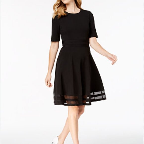 Calvin Klein Dresses & Skirts - Calvin Klein Elbow Sleeve Black Illlusion Detail Dress